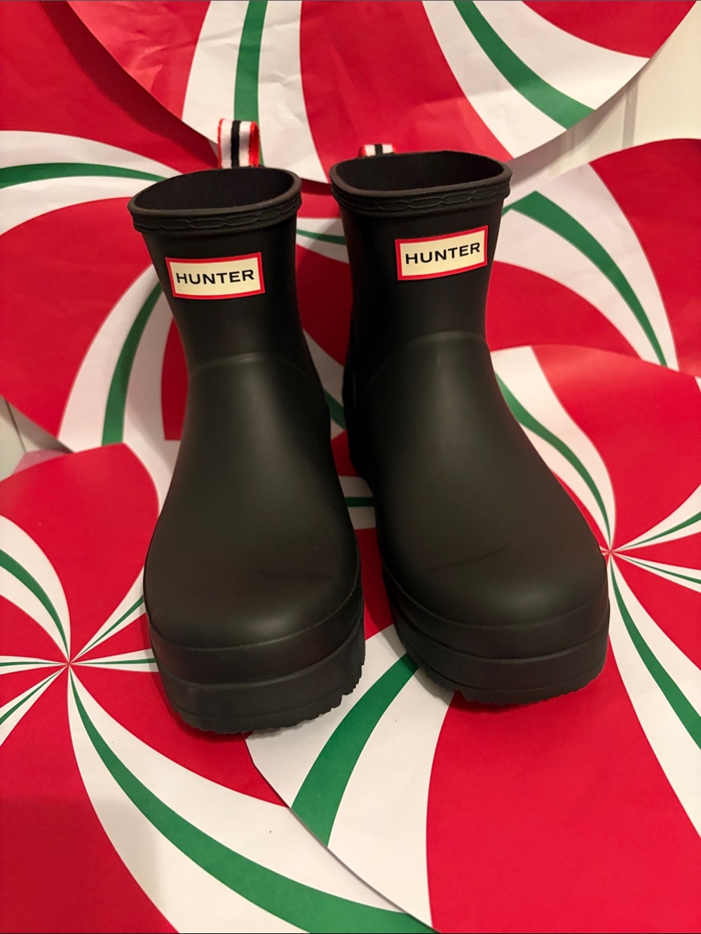 Hunter Black Waterproof Short Rain Boots with Logo